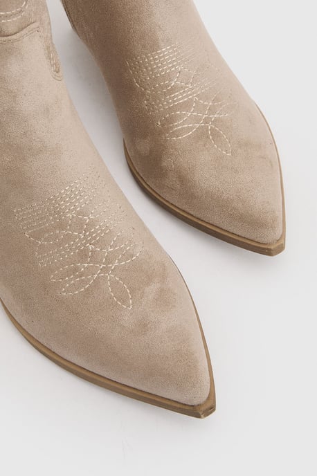 Faux Suede Embroidered Knee High Western Boots - Image 5