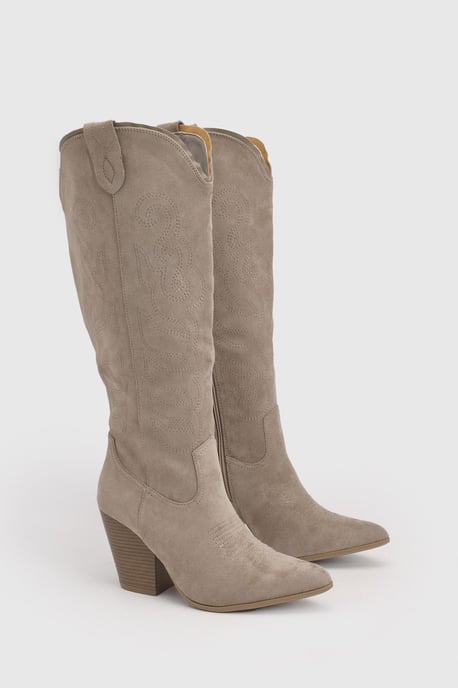 Faux Suede Embroidered Knee High Western Cowboy Boots - Image 3