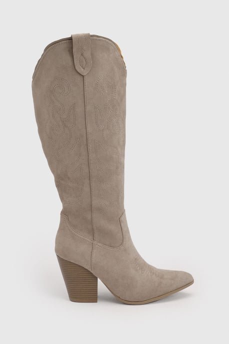 Faux Suede Embroidered Knee High Western Cowboy Boots - Image 4