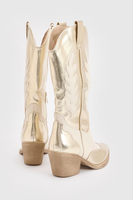 Metallic Cut Out Detail Western Cowboy Boots - Image 4