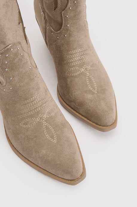 Faux Suede Cut Out Detail Knee High Western Boots - Image 5