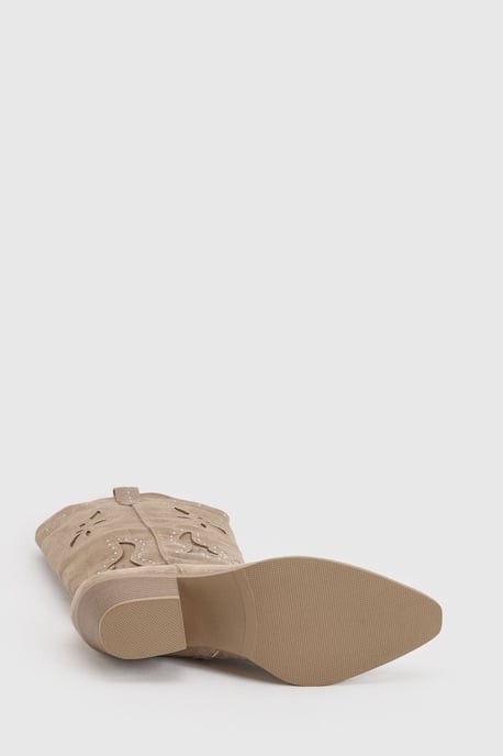 Faux Suede Cut Out Detail Knee High Western Boots - Image 6