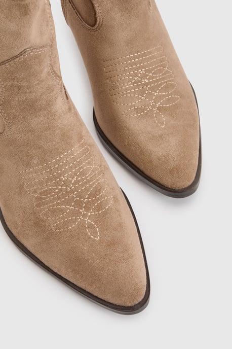 Faux Suede Cut Out Detail Embroidered Western Cowboy Boots - Image 5