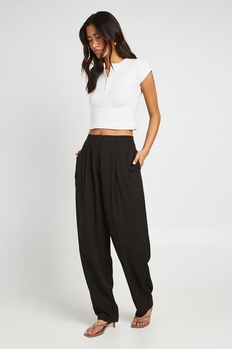 Pleated Barrel Leg Tailored Trousers - Image 3