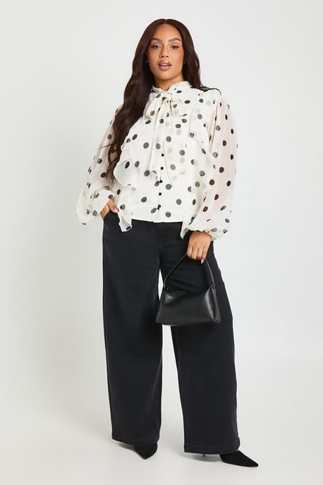 Plus Polka Dot Chiffon Balloon Sleeve Blouse - Image 3