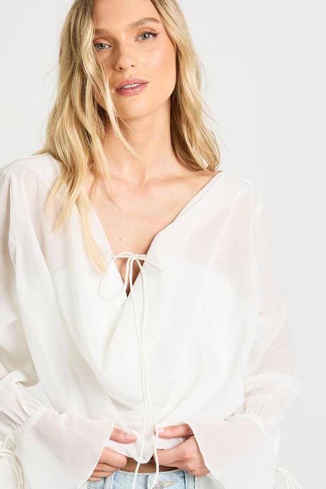 Petite Chiffon Tie Detail Draped Top - Image 4