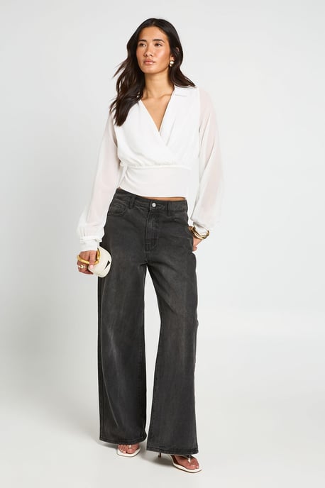 Loose Fit Chiffon Wrap Blouse - Image 3