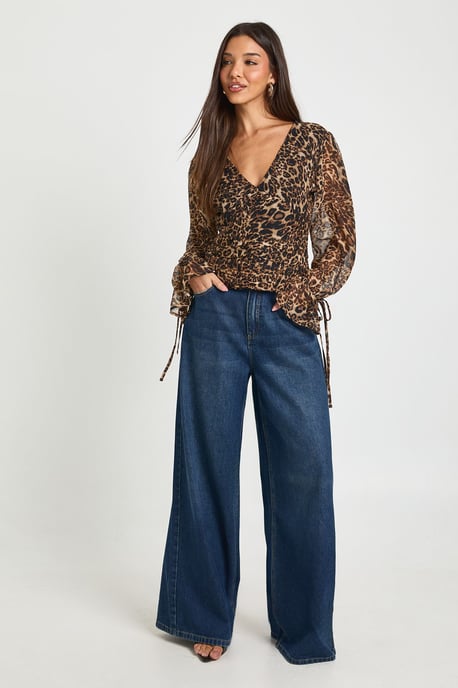 Leopard Chiffon Tie Cuff Blouse - Image 3