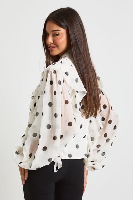 Polka Dot Chiffon Balloon Sleeve Blouse - Image 2