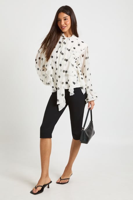 Polka Dot Chiffon Balloon Sleeve Blouse - Image 3