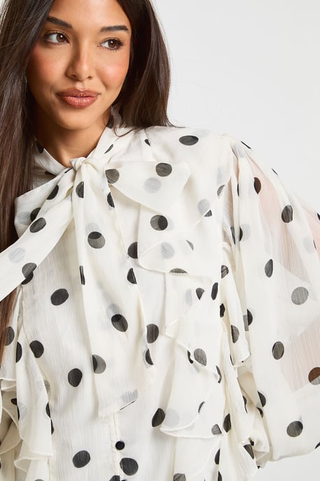 Polka Dot Chiffon Balloon Sleeve Blouse - Image 4
