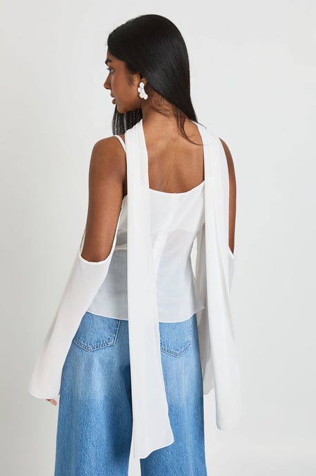 Chiffon Cold Shoulder Scarf Detail Blouse - Image 2