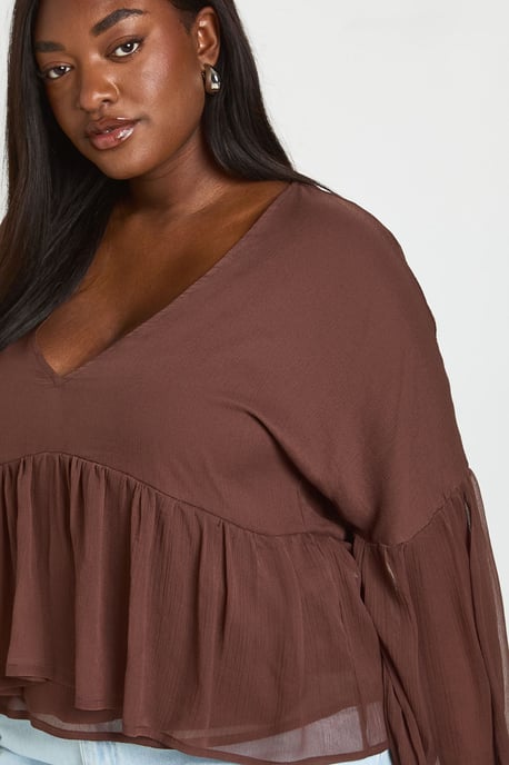 Plus Chiffon Ruffle Plunge Blouse - Image 2