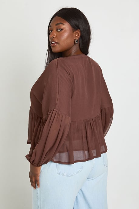 Plus Chiffon Ruffle Plunge Blouse - Image 3