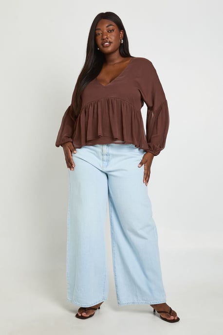 Plus Chiffon Ruffle Plunge Blouse - Image 4