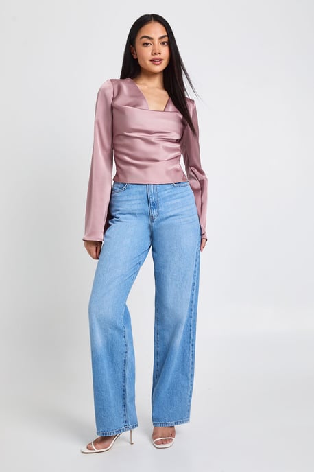 Long Sleeve Satin Cowl Neck Top - Image 3