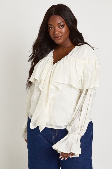 Plus Burnout Ruffle Front Blouse - Image 1