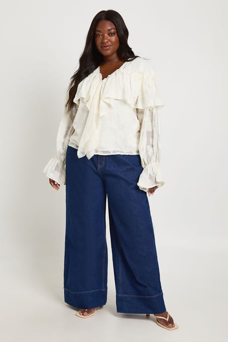 Plus Burnout Ruffle Front Blouse - Image 3