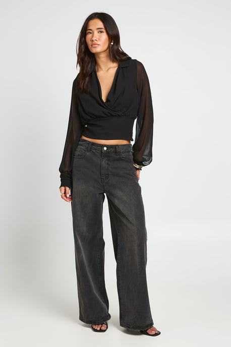 Loose Fit Chiffon Wrap Blouse - Image 3