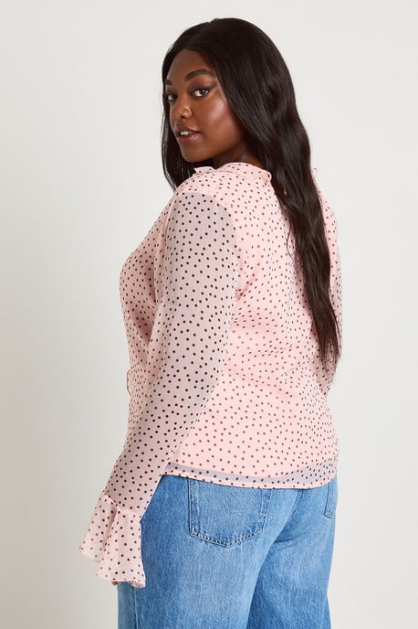 Plus Polka Dot Chiffon Ruffle Blouse - Image 2