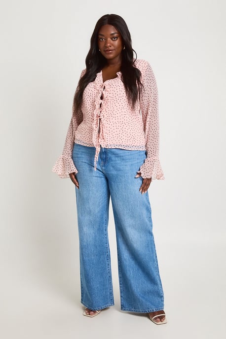 Plus Polka Dot Chiffon Ruffle Blouse - Image 3
