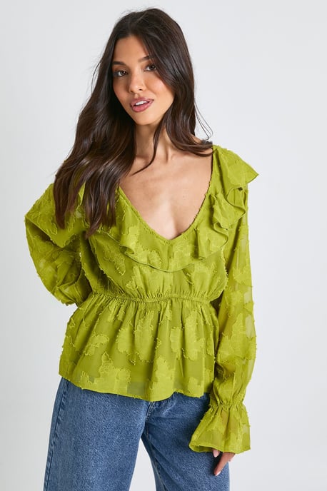Burnout Floral Angel Sleeve Blouse - Image 1
