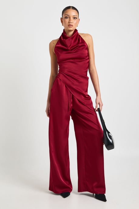 Satin Cowl Neck Asym Hem Top - Image 3