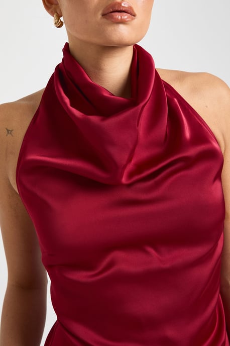 Satin Cowl Neck Asym Hem Top - Image 4