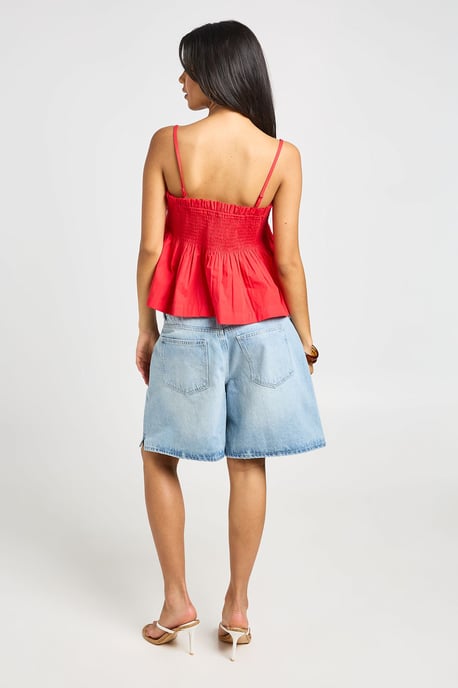 Tie Strap Shirred Peplum Top - Image 2