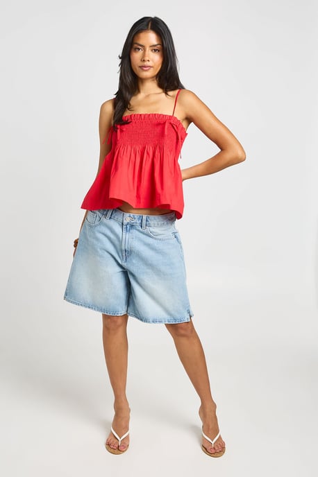 Tie Strap Shirred Peplum Top - Image 3