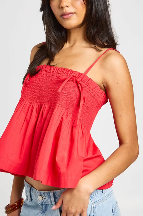 Tie Strap Shirred Peplum Top - Image 4