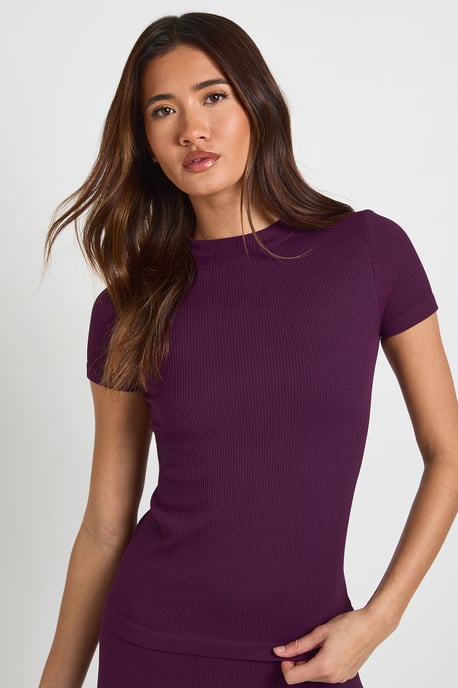 Contour Ribbed Seamless Short Sleeve Active Top - Image 1