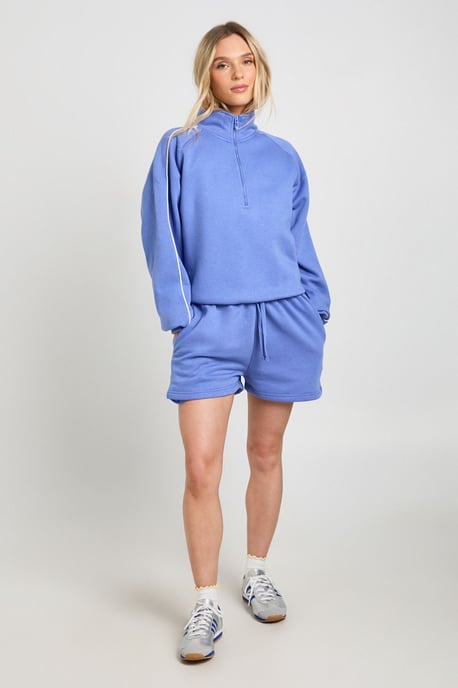 Petite Half Zip Sweatshirt Piping Detail Short Tracksuit - Image 3