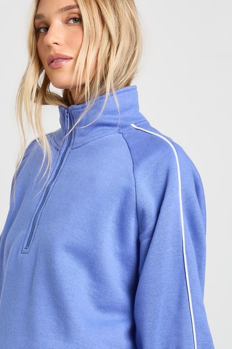 Petite Half Zip Sweatshirt Piping Detail Short Tracksuit - Image 4