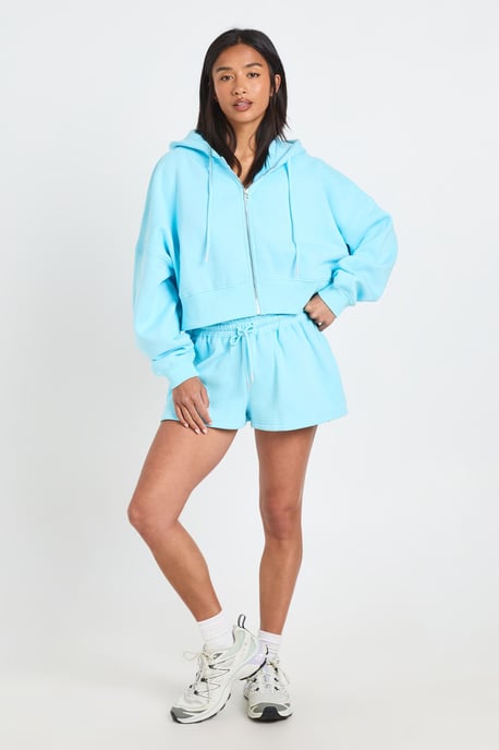 Petite Deep Hem 3 Piece Crop Zip Through Short Tracksuit - Image 1