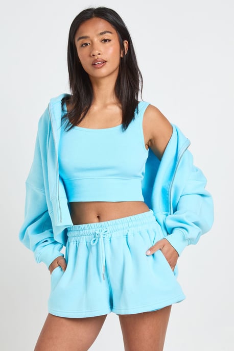 Petite Deep Hem 3 Piece Crop Zip Through Short Tracksuit - Image 3