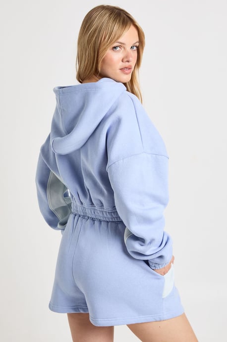 Petite Contrast Panel Zip Through Hooded Short Tracksuit - Image 2