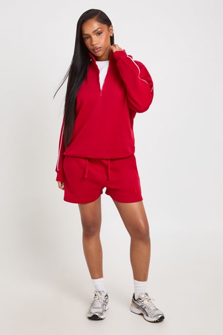 Half Zip Sweatshirt Piping Detail Short Tracksuit - Image 3