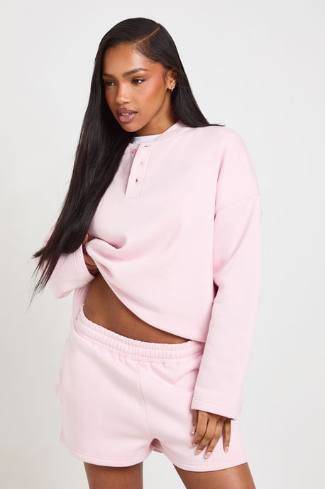 Henley Neck Sweatshirt Short Tracksuit - Image 1