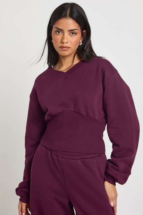 V Neck Deep Waist Sweatshirt Tracksuit - Image 3