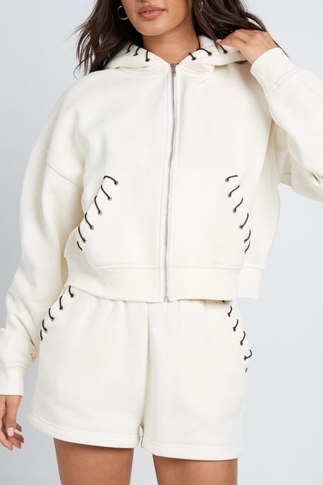 Stitch Detail Zip Through Hoodie Short Tracksuit - Image 4