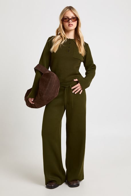 Petite Collared Button Neck Top and Straight Leg Trouser Co-Ord - Image 1