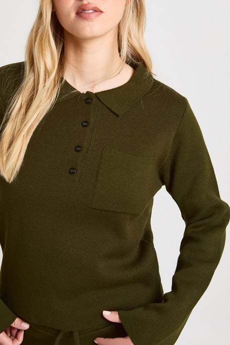 Petite Collared Button Neck Top and Straight Leg Trouser Co-Ord - Image 3
