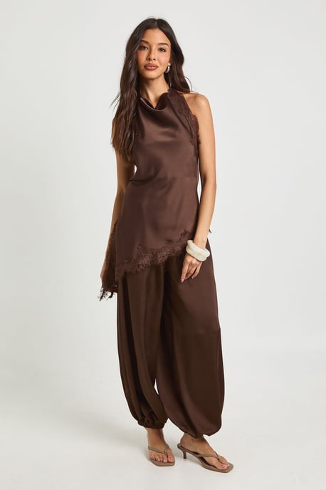 Satin Elasticated Waist Volume Trousers - Image 3