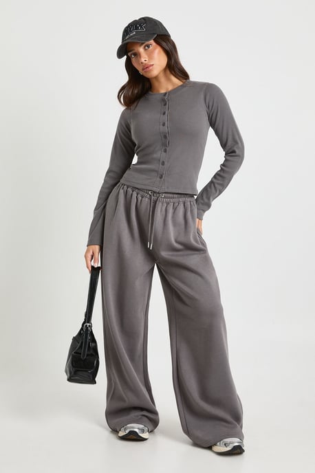 Petite Rib Button Through Long Sleeve Tracksuit - Image 1