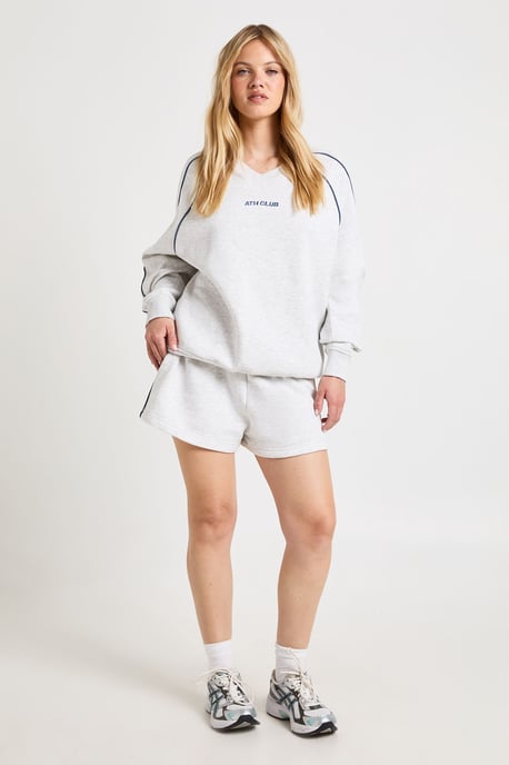 Petite Ath Club Embroidered V Neck Piping Short Tracksuit - Image 3