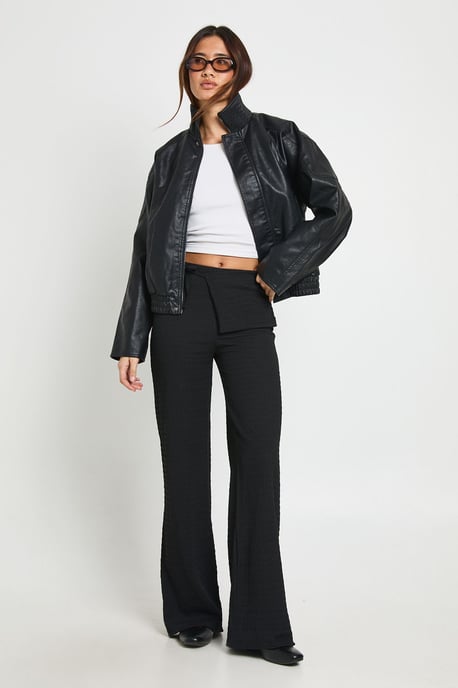 Textured Tie Wrap Waist Straight Leg Trouser - Image 1
