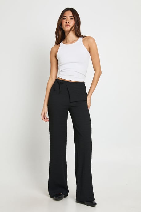 Textured Tie Wrap Waist Straight Leg Trouser - Image 3