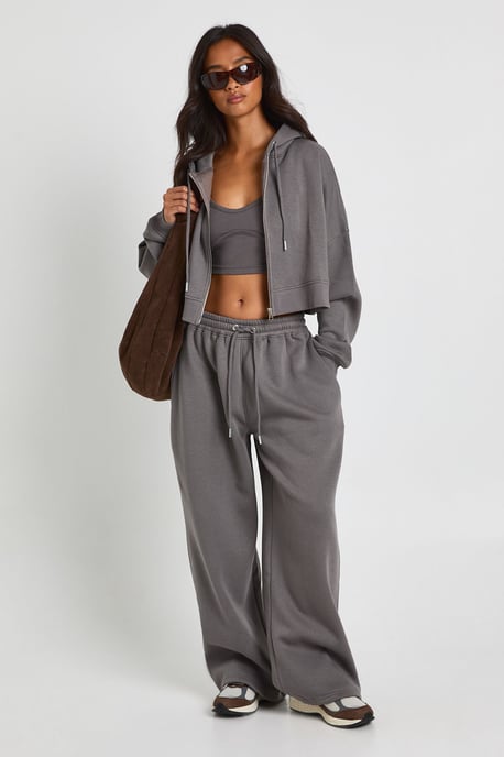 Petite Seam Detail Crop Top 3 Piece Hooded Tracksuit - Image 1