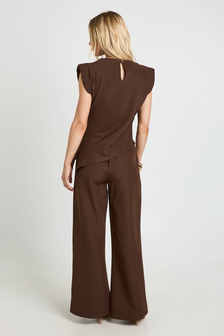 Petite Asymmetric Shoulder Pad Top & Straight Leg Trouser Co-Ord - Image 2